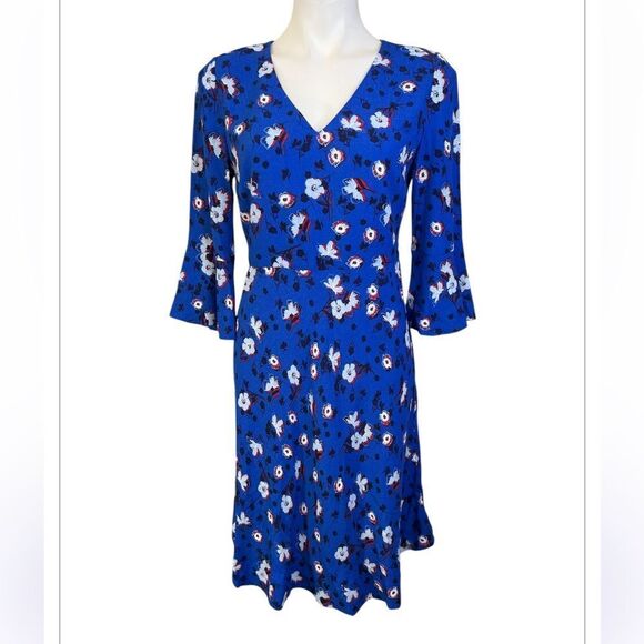 Draper James dress sz 6 blue floral bell sleeve shift knee length‎ office church - Picture 2 of 7